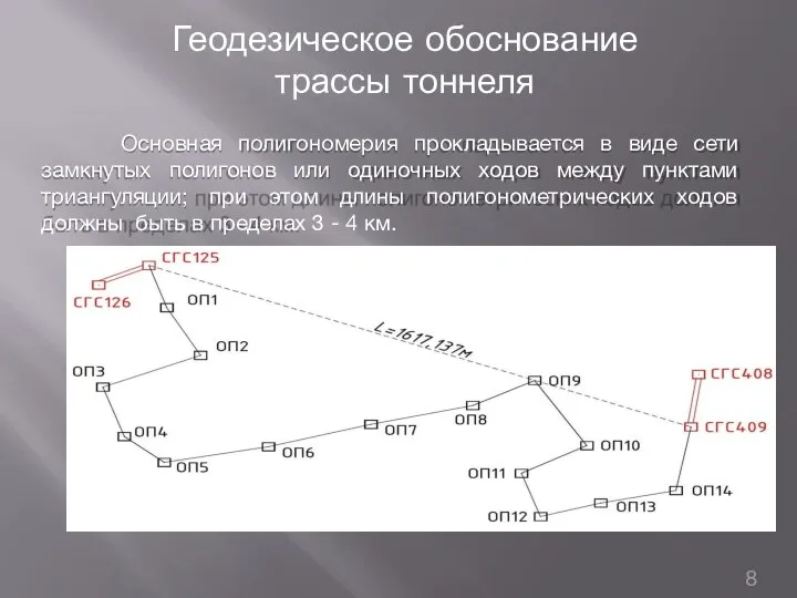 Основная полигономерия прокладывается в виде сети замкнутых полигонов или одиночных ходов между