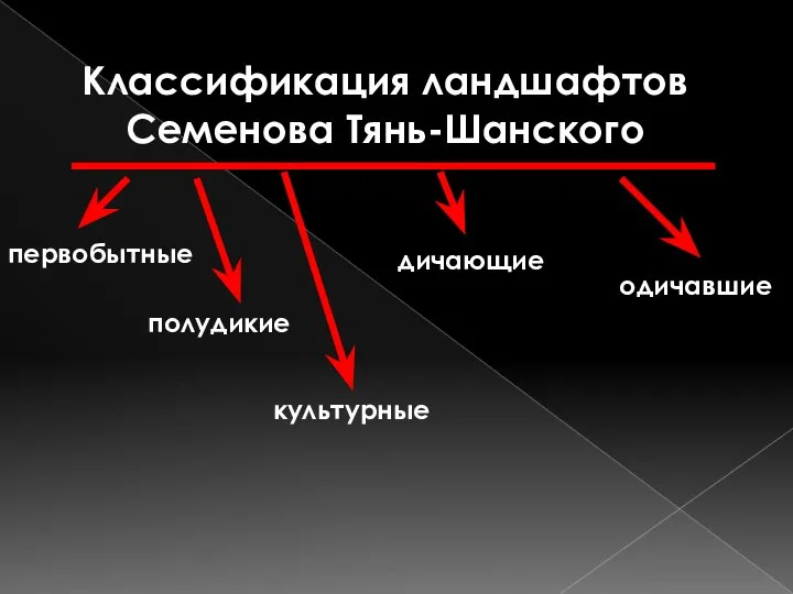 Классификация ландшафтов Семенова Тянь-Шанского первобытные полудикие культурные дичающие одичавшие