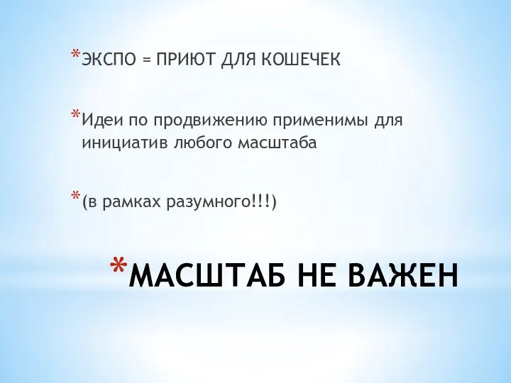 МАСШТАБ НЕ ВАЖЕН ЭКСПО = ПРИЮТ ДЛЯ КОШЕЧЕК Идеи по продвижению применимы