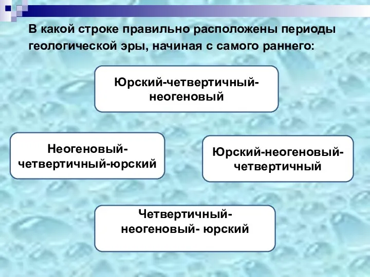 В какой строке правильно расположены периоды геологической эры, начиная с самого раннего: