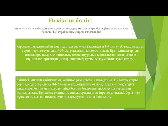 Өткізгіш бөлігі Ауыру сезімін қабылдағыштардан серпіндерді өткізетін арнайы жүйке талшықтары болады. Екі