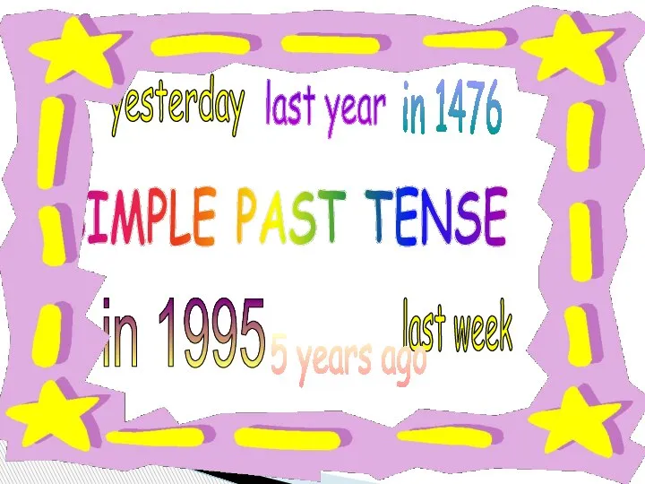 in 1995 last week yesterday 5 years ago in 1476 last year SIMPLE PAST TENSE