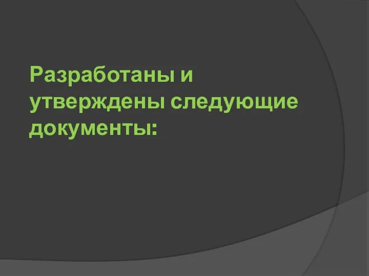 Разработаны и утверждены следующие документы: