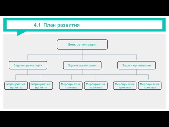 4.1 План развития Внешний вид Цель организации Задачи организации Задачи организации Задачи