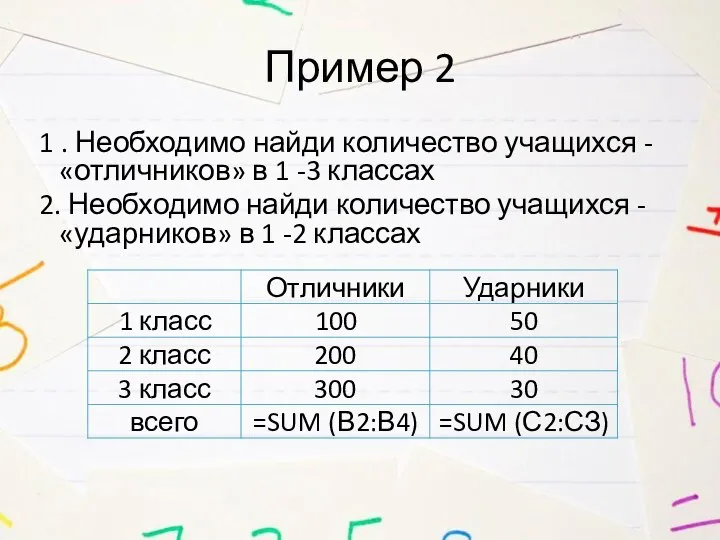 Пример 2 1 . Необходимо найди количество учащихся - «отличников» в 1