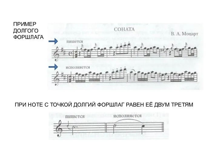 ПРИМЕР ДОЛГОГО ФОРШЛАГА ПРИ НОТЕ С ТОЧКОЙ ДОЛГИЙ ФОРШЛАГ РАВЕН ЕЁ ДВУМ ТРЕТЯМ