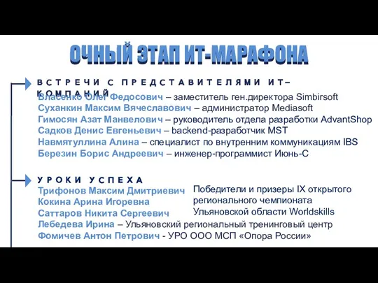 ОЧНЫЙ ЭТАП ИТ-МАРАФОНА ОЧНЫЙ ЭТАП ИТ-МАРАФОНА ВСТРЕЧИ С ПРЕДСТАВИТЕЛЯМИ ИТ-КОМПАНИЙ Власенко Олег