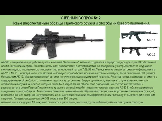 УЧЕБНЫЙ ВОПРОС № 2. Новые (перспективные) образцы стрелкового оружия и способы их
