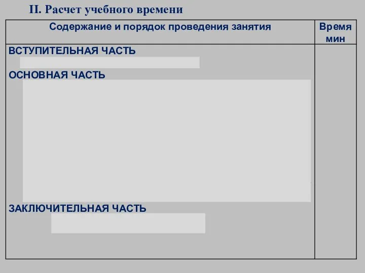 II. Расчет учебного времени