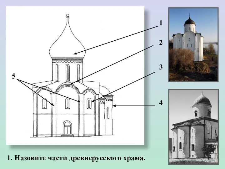 1 2 3 4 5 1. Назовите части древнерусского храма.