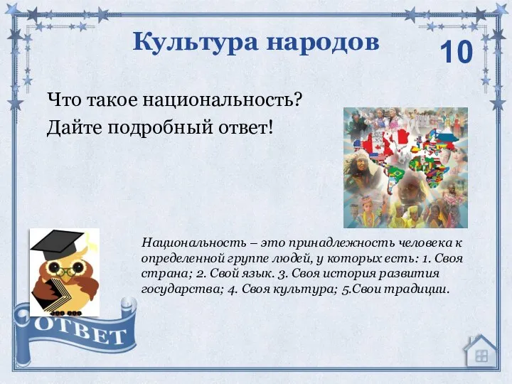 Что такое национальность? Дайте подробный ответ! Культура народов Национальность – это принадлежность