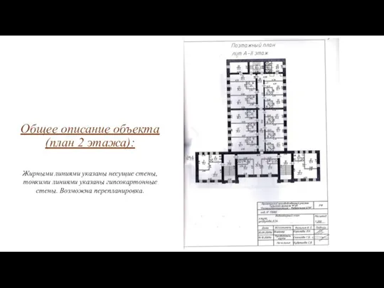 Общее описание объекта (план 2 этажа): Жирными линиями указаны несущие стены, тонкими