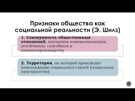 Признаки общества как социальной реальности (Э. Шилз)