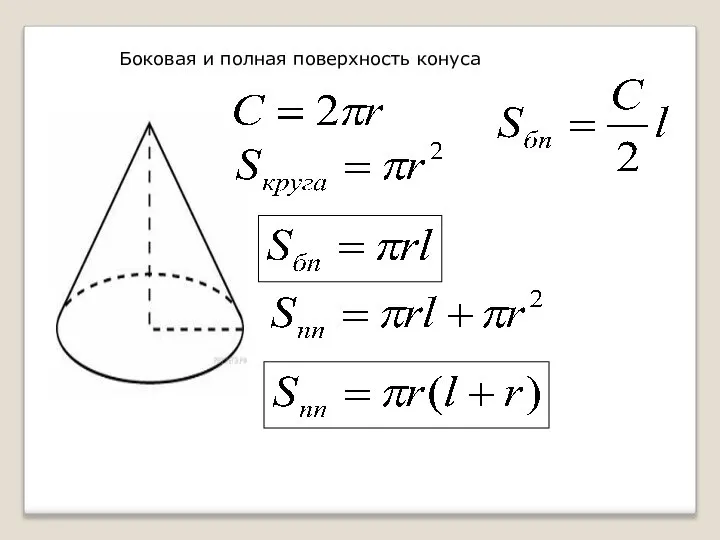 Боковая и полная поверхность конуса