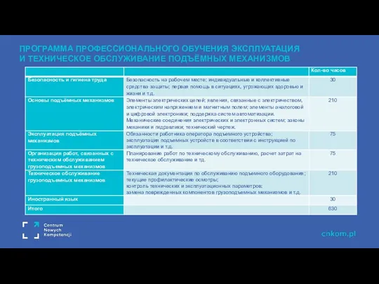 ПРОГРАММА ПРОФЕССИОНАЛЬНОГО ОБУЧЕНИЯ ЭКСПЛУАТАЦИЯ И ТЕХНИЧЕСКОЕ ОБСЛУЖИВАНИЕ ПОДЪЁМНЫХ МЕХАНИЗМОВ