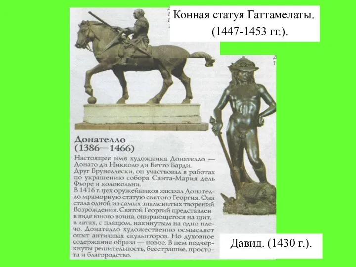 Конная статуя Гаттамелаты. (1447-1453 гг.). Давид. (1430 г.).