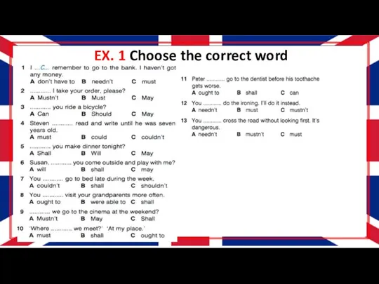 EX. 1 Choose the correct word
