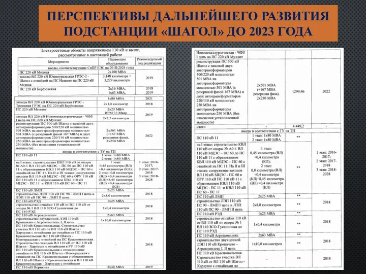 ПЕРСПЕКТИВЫ ДАЛЬНЕЙШЕГО РАЗВИТИЯ ПОДСТАНЦИИ «ШАГОЛ» ДО 2023 ГОДА