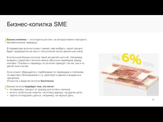 Бизнес-копилка SME Бизнес-копилка — это отдельный счет, на который можно настроить автоматические