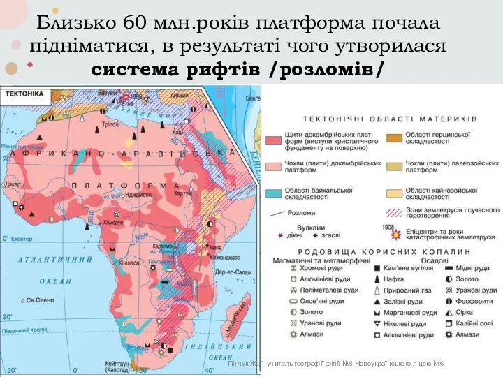 Близько 60 млн.років платформа почала підніматися, в результаті чого утворилася система рифтів