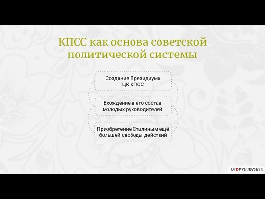 Создание Президиума ЦК КПСС Приобретение Сталиным ещё большей свободы действий Вхождение в