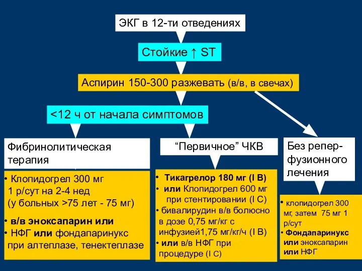 ЭКГ в 12-ти отведениях Клопидогрел 300 мг 1 р/сут на 2-4 нед