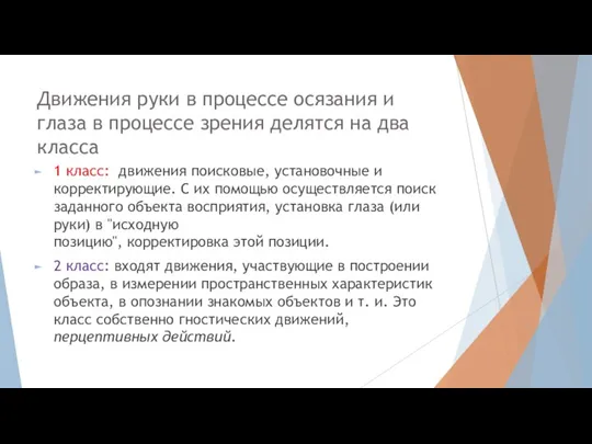 Движения руки в процессе осязания и глаза в процессе зрения делятся на