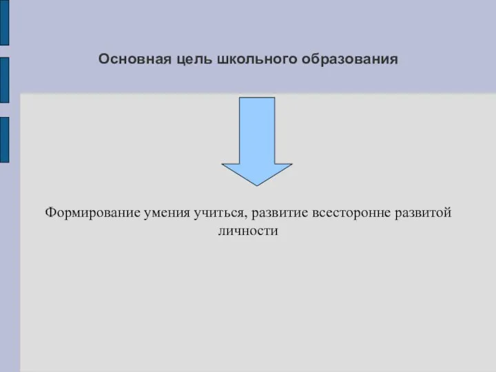 Основная цель школьного образования Формирование умения учиться, развитие всесторонне развитой личности