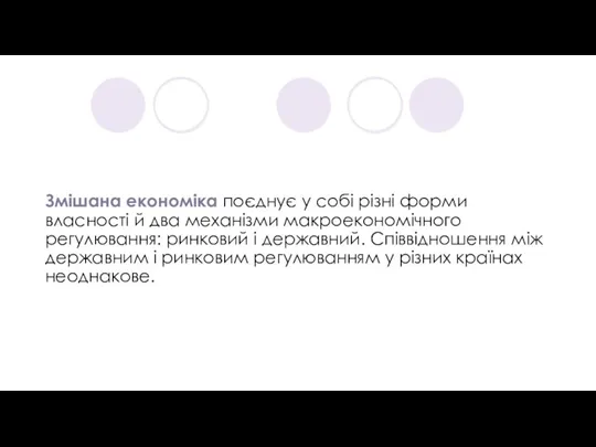 Змішана економіка поєднує у собі різні форми власності й два механізми макроекономічного