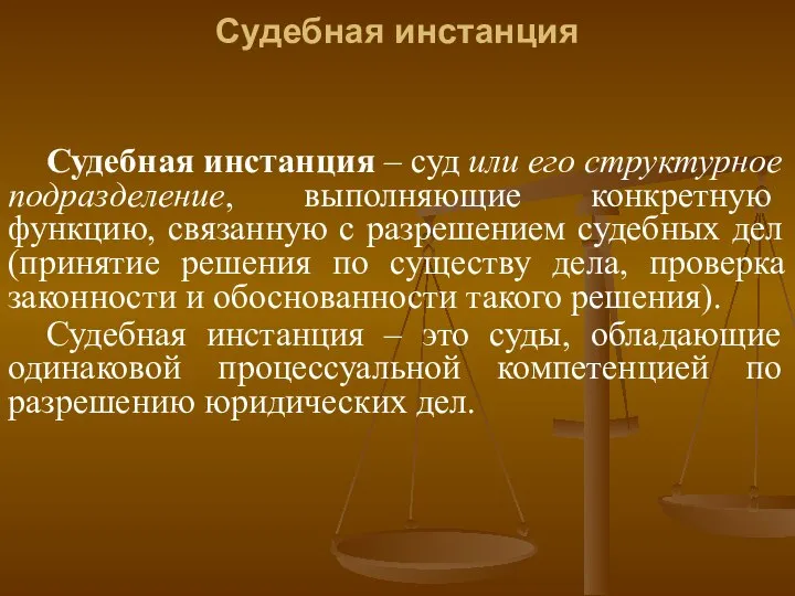 Судебная инстанция Судебная инстанция – суд или его структурное подразделение, выполняющие конкретную
