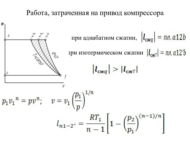 Работа, затраченная на привод компрессора при адиабатном сжатии, при изотермическом сжатии