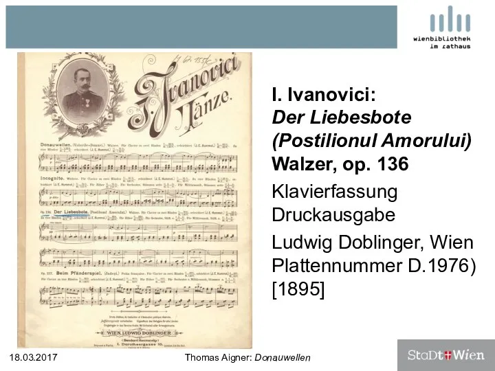 I. Ivanovici: Der Liebesbote (Postilionul Amorului) Walzer, op. 136 Klavierfassung Druckausgabe Ludwig