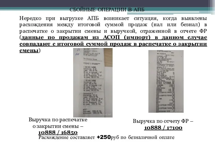 СБОЙНЫЕ ОПЕРАЦИИ В АПБ Нередко при выгрузке АПБ возникает ситуация, когда выявлены