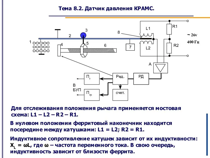 Тема 8.2. Датчик давления КРАМС. Для отслеживания положения рычага применяется мостовая схема: