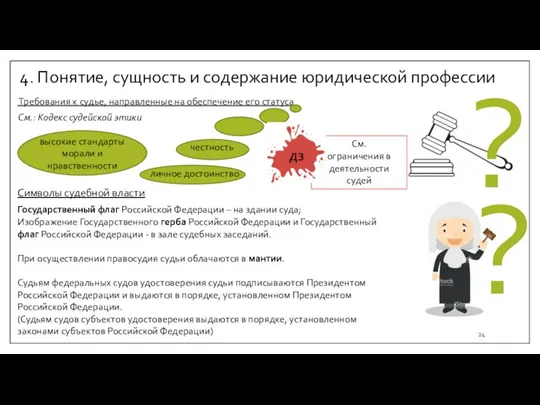 4. Понятие, сущность и содержание юридической профессии Символы судебной власти Государственный флаг