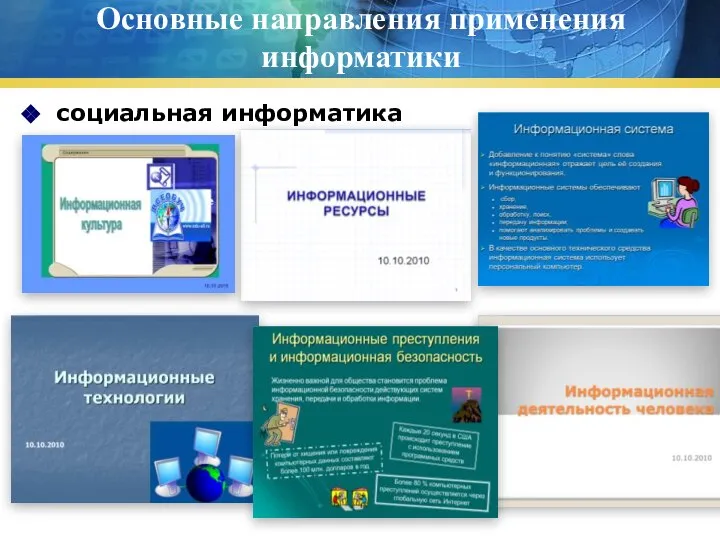 Основные направления применения информатики социальная информатика