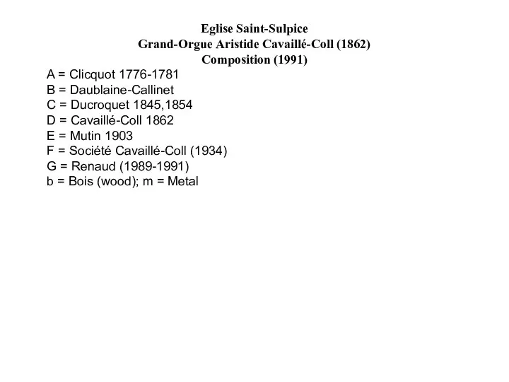 Eglise Saint-Sulpice Grand-Orgue Aristide Cavaillé-Coll (1862) Composition (1991) A = Clicquot 1776-1781