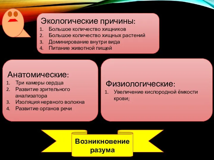 Экологические причины: Большое количество хищников Большое количество хищных растений Доминирование внутри вида