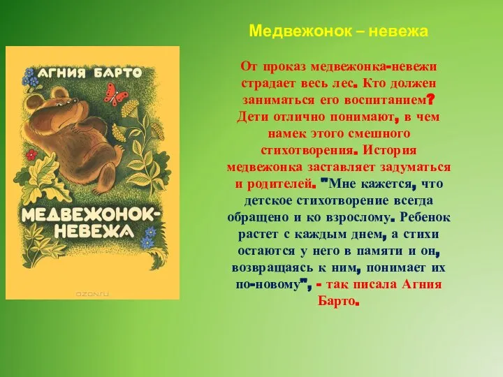 Медвежонок – невежа От проказ медвежонка-невежи страдает весь лес. Кто должен заниматься