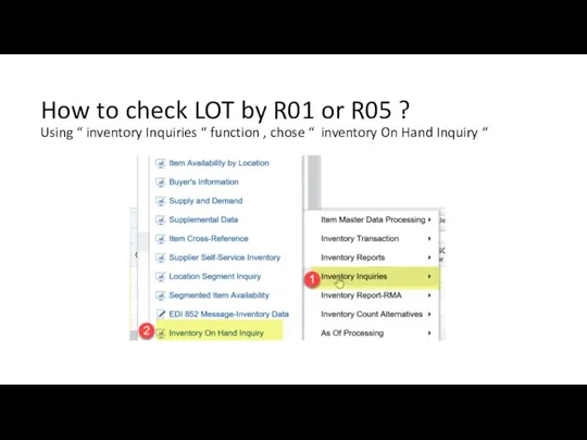 How to check LOT by R01 or R05 ? Using “ inventory