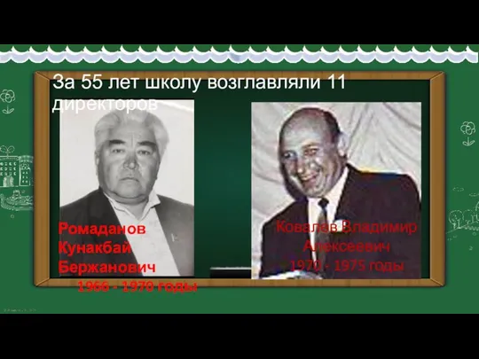 За 55 лет школу возглавляли 11 директоров Ковалев Владимир Алексеевич 1970 -