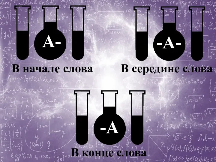 А- -А- -А В начале слова В середине слова В конце слова