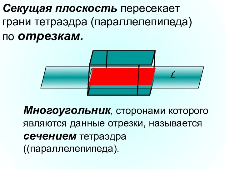 Секущая плоскость пересекает грани тетраэдра (параллелепипеда) по отрезкам. Многоугольник, сторонами которого являются
