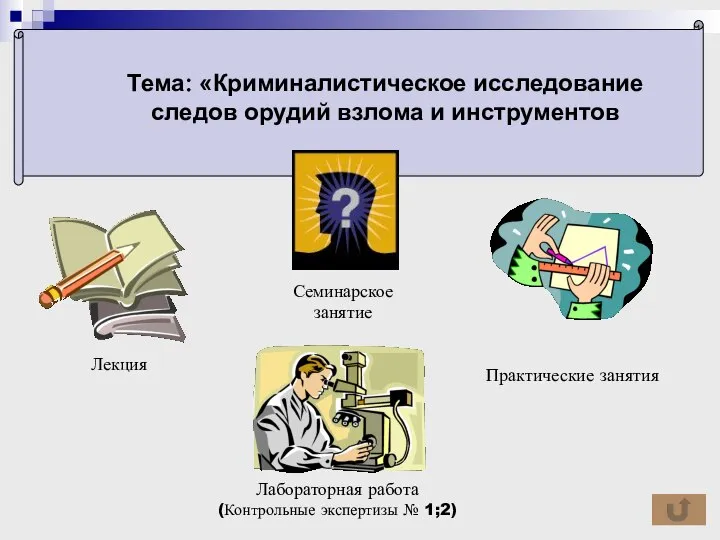 Тема: «Криминалистическое исследование следов орудий взлома и инструментов Лекция Семинарское занятие Практические