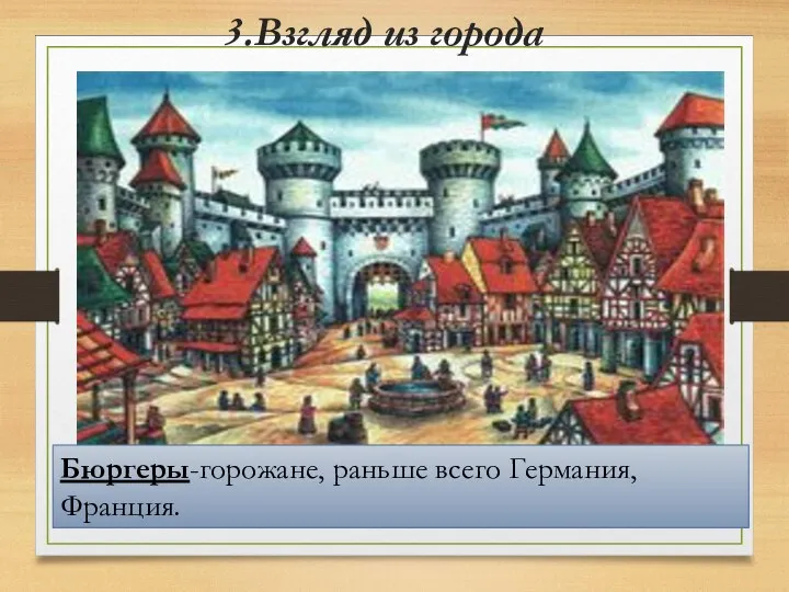 Бюргеры-горожане, раньше всего Германия, Франция. 3.Взгляд из города