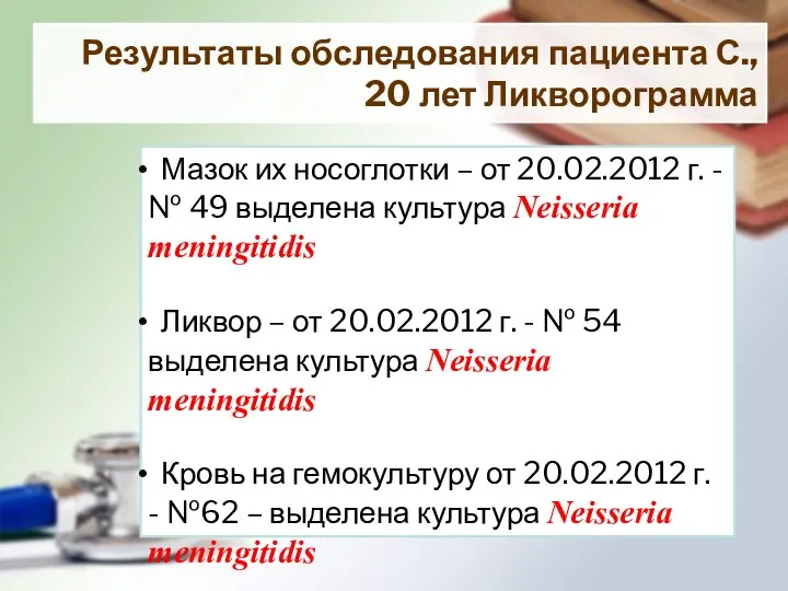 Мазок их носоглотки – от 20.02.2012 г. - № 49 выделена культура