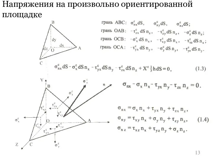 Напряжения на произвольно ориентированной площадке