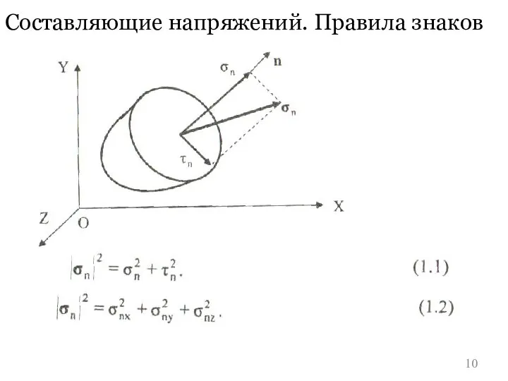 Составляющие напряжений. Правила знаков