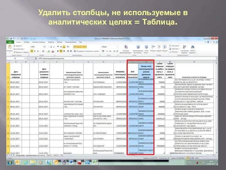 Удалить столбцы, не используемые в аналитических целях = Таблица.