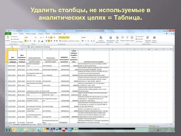 Удалить столбцы, не используемые в аналитических целях = Таблица.